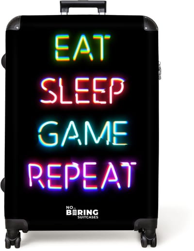 NoBoringSuitcases.com® - Koffer groot - Reiskoffer lichtgewicht - Gaming - Neon - Quote - Rolkoffer met 4 wielen - Grote trolley XL - 98 liter bagage