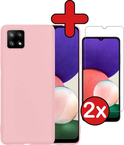 Hoesje - Met 2x Screenprotector - Geschikt voor Samsung Galaxy M22 - Sterk & Shockproof - Telefoon Hoes - Back Cover - Siliconen Case - Telefoonhoes - Lichtroze