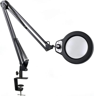 Led loeplamp - Vergrootglas met lamp - Precisiewerk - 125mm 5 dioptrie lens - 100cm bereik arm - Zwart