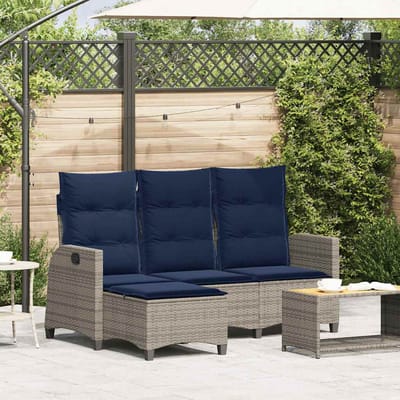 vidaXL - Verstelbare - tuinbank - met - kussens - L-vormig - poly - rattan - grijs