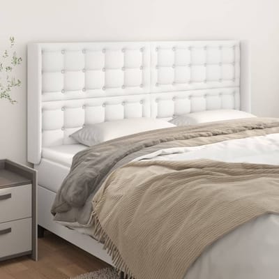 vidaXL - Hoofdbord - met - randen - 163x16x118/128 - cm - kunstleer - wit