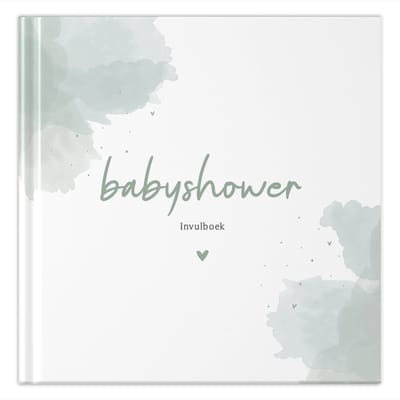 Fyllbooks - Babyshower Invulboek - Gastenboek Babyshower - Watercolour Groen - Geschikt voor: 20 Gasten