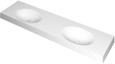 INK Smooth Wastafel Polystone Dubbel Zonder Kraangaten - 1800x450x90 mm - Mat Wit