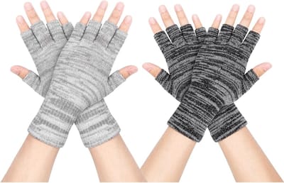 2 Paar Vingerloze Handschoenen voor Mannen en Vrouwen, Verlengde Pols Handschoenen zonder Fingertoppen, Gebreide Handschoenen voor Werk, Sport en Buitenactiviteiten in de Winter