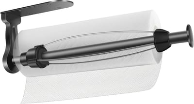 Famanu - Keukenrolhouder zonder boren, eenhandsfree, afneembare papieren handdoekhouder voor keuken/badkamer, keukenrolhouder wand/onder kast, zelfklevend en boorbare keukenrolhouder (zwart)