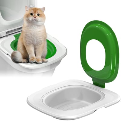MAGICSHE Katten Toilettrainer Systeem - Kattenbakvulling Vrij - Universele Toilettraining Voor Katten - Herbruikbaar & Verstelbaar - 5 Uitneembare Delen - Inclusief Antislip Pads Groen