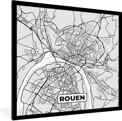 Fotolijst incl. Poster - Kaart - Stadskaart - Rouen - Plattegrond - Frankrijk - 40x40 cm - Posterlijst