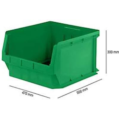 Opbergbakken SSI Schäfer PROFI LF 543 serie, PP kunststof, L 520/450 mm x B 470/450 mm x H 300 mm, 57 l, groen