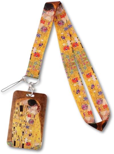 Travel Cords - keycord met pashouder De Kus - Gustav Klimt - uitschuifbaar - kunst - eenzijdig transparant venster - lanyard - passen, sleutels en telefoon - met telefooncord - hardcase