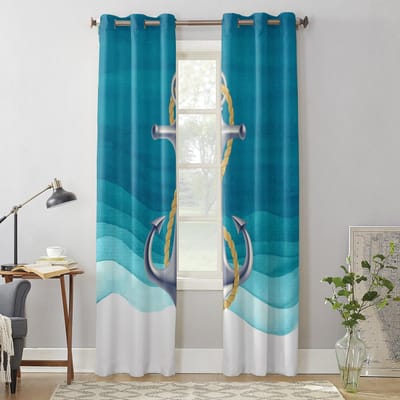 Oceaanverloop Anker Teal Gordijnen voor Slaapkamer Woonkamer Raamgordijnbehandelingen Jaloezieën Keuken Huisdecoratie Draperieën 135W x 60H(cm) x1
