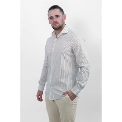 Vercate - Overhemd - Khaki Gestreept - Cool Technology - Slim Fit - Lange Mouw - Poplin - Heren - Maat: 46/XXL