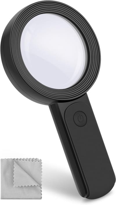 Magnifying Glass with Light, BROTOU 30-Fold Reading Magnifier with 18 Leds, 3 Modes - Double Glass Lens, Reading Magnifier with Light for Seniors, Reading, Hobby Crafts, Coins, Stamps, Inspection