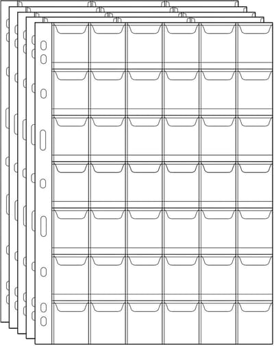 Thijox - Munten Verzamelen Pagina's 5 Vellen 42 Zakken Standaard 9-Hole Coin Pocket Inserts - Zuurvrij PVC, Stofdicht, Perfect voor Munten en Verzamel