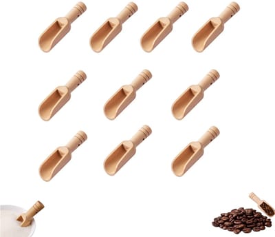 10 stuks - Mini houten lepels - Lepels van koffieboonhout - Mini houten kruidenlepels - Keukengerei - Badzoutlepels - Kruidenlepels van 7,6 cm x 2,3 cm - Geschikt voor badzout, thee, specerijen en snoepgoed