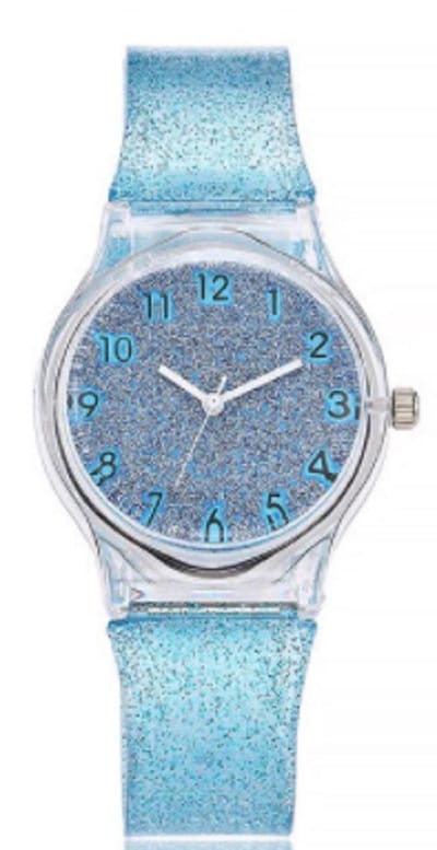 Glitter horloge - blauw - kinderen/ tieners - 33 mm - I-deLuxe verpakking