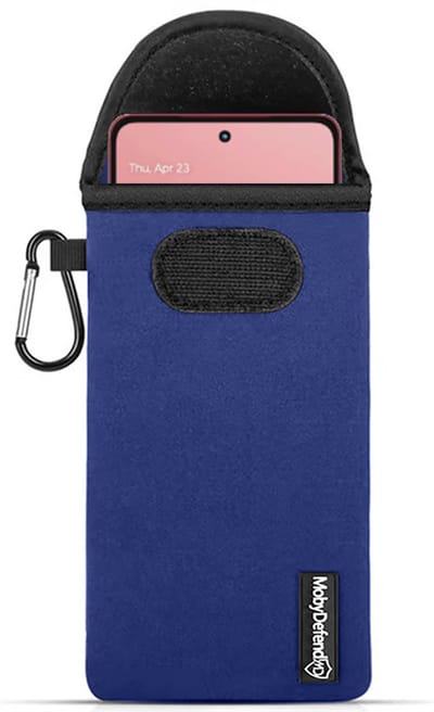MobyDefend Hoesje - Geschikt voor Motorola Moto G86 - Neopreen Pouch Met Karabijnhaak - Insteek - Riemlus - Blauw