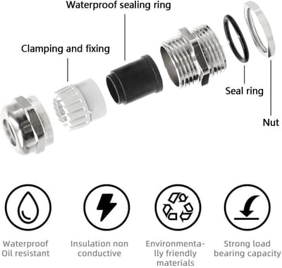 6 Stuks Waterdichte Kabeldoorvoeren van Messing IP68 voor 6-12mm Kabels, Perfect voor Buitengebruik en Elektrische Installaties