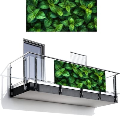 Balkonscherm 200x90 cm - Balkonposter Bladeren - Planten - Groen - Klimop - Balkon scherm decoratie - Balkonschermen - Balkondoek zonnescherm