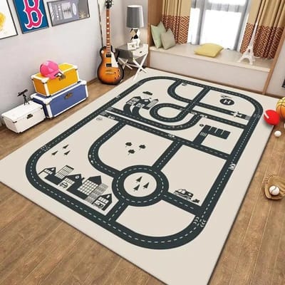 Verkeer Weg Speeltapijt Flanel Woonkamer Kinderkamer Huisdecoratie Vloerkleed Cartoon Antislip Wasbare Mat 120*160cm