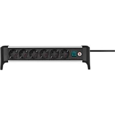 Brennenstuhl Alu-Office-Line 6-voudige contactdoosstrook, 6 contactdozen met randaarde, 45° opstelling, 3 m kabel, L 385 x B 115 x D 105 mm, zwart/zilver