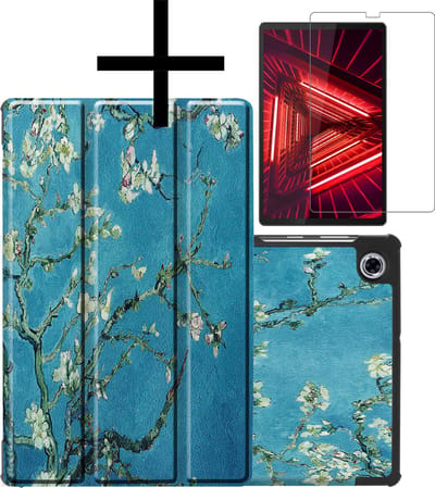 Hoes - Geschikt voor Lenovo Tab M10 FHD Plus (2e / 2nd Generatie) - Met Screenprotector - Trifold Bookcase - Hard Cover - Hardcover Book Case - Tablet Hoesje - Bloesem