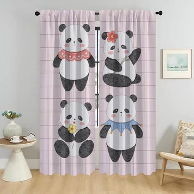 Schattige Panda Gordijnen Kinderkamer Halloween Decoratie Woonkamer Gordijn Home Interieur Gordijnen voor Camera Shades Scheidingspaneel W50xH70cmx2pcs-CL