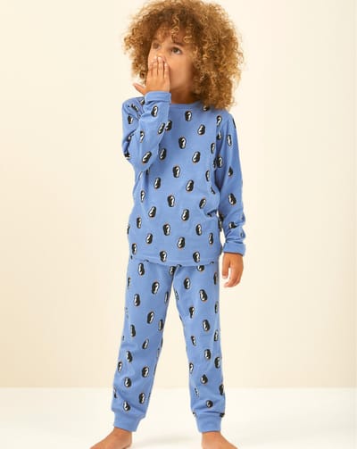 Little Label - pyjama jongens blauw pinguïn - 2Y/86-92 - Zachte BIO Katoen