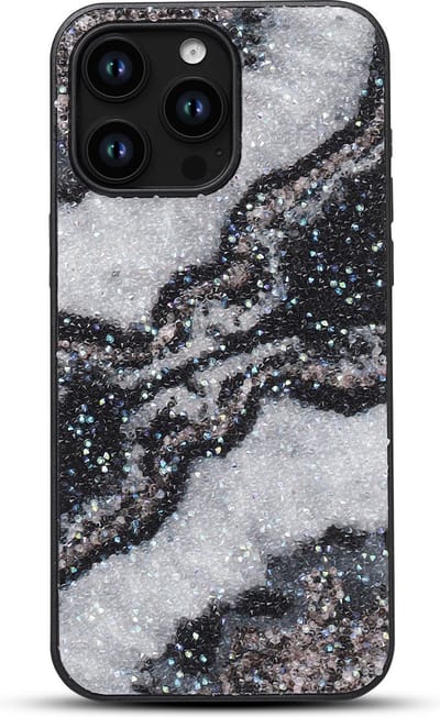 Casemania Hoesje Geschikt voor Apple iPhone 15 Pro - Zwart - Diamant Marmer Glitter Back Cover