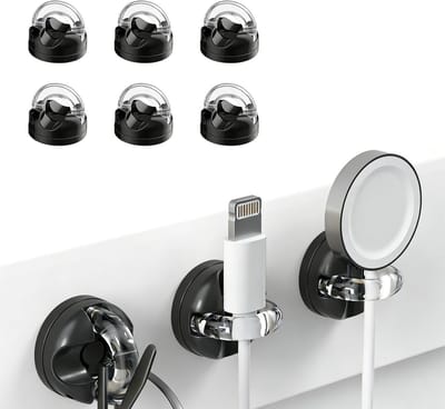 6 Magnetische Kabelclips met Zelfklevende Bevestiging, Verstelbare Kabelorganizer voor Bureau en Bedzijde, Ideaal voor Opladen van Telefoons en Kookaccessoires