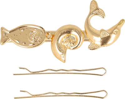 Haarsoires Haarspeld Duckklem & Schuifspeldje 6cm – Schelp Vis Dolfijn – Metaal – Goud – Set van 3 - Sterke Haarclip voor Styling & Dagelijks Gebruik - Hair Clip - Decoratieve Haaraccessoire