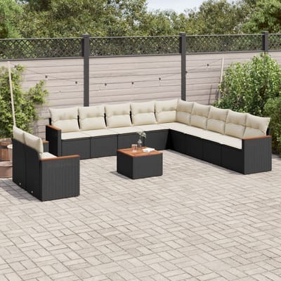 vidaXL - 12-delige - Loungeset - met - kussens - poly - rattan - zwart