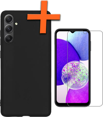 Hoes - Met Screenprotector - Geschikt voor Samsung Galaxy A14 - Sterk & Shockproof - Back Cover - Siliconen Case - Telefoon Hoes - Zwart