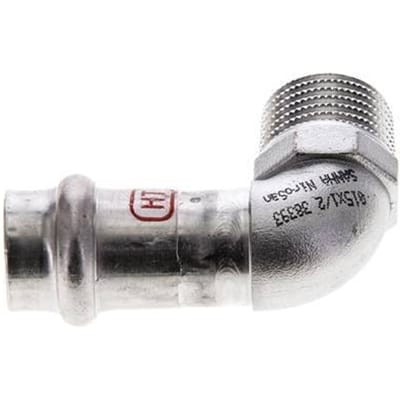 90 graden L-Perskoppeling - 15mm Persmof & R 1/2'' Buiseinde - RVS