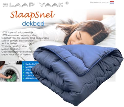 SlaapVaak SlaapSnel Dekbed - Dekbed zonder Overtrek - All Year Dekbed - Hoesloos Dekbed - Anti-Allergisch - Wasbaar - Eenpersoons - 140x200 cm - Blauw