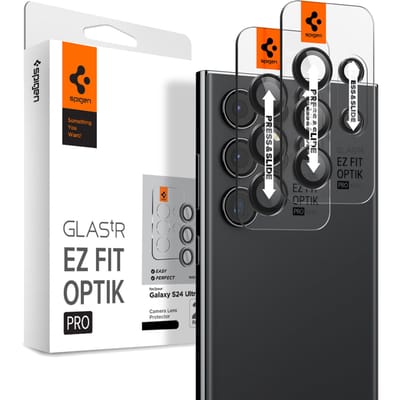 Spigen Camera Lens Protector Geschikt voor Samsung Galaxy S24 Ultra - GlasTR EZ Fit Optik Pro - 9H Tempered Glass - Gemakkelijke Installatie - Zwart 2-Pack