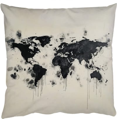 Sierkussens - Kussentjes Woonkamer - 50x50 cm - Wereldkaart - Zwart - Inkt