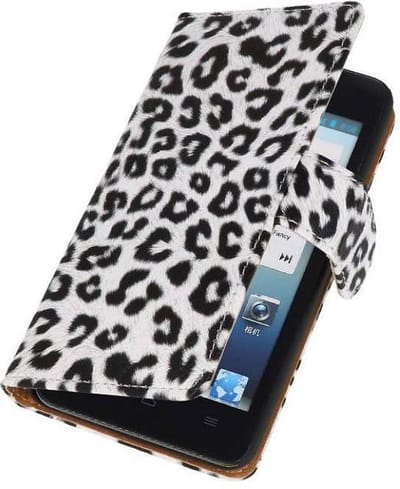 Luipaard Bookstyle Wallet Case Hoesjes - Hoesje Geschikt voor Huwaei Ascend G510 Wit