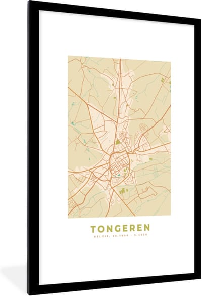 Fotolijst incl. Poster - Kaart - Vintage - Tongeren - Stadskaart - Plattegrond - 80x120 cm - Posterlijst