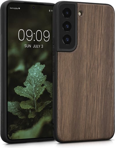 kwmobile telefoonhoesje geschikt voor Samsung Galaxy S22 - Hoesje met bumper in donkerbruin - Backcover - hout