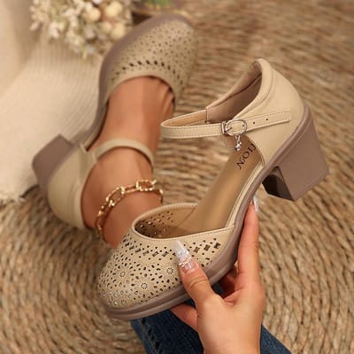 Sandalen met hoge hakken met enkelband voor dames Zomer Holle Ademende Pumps Vrouw Comfortabele Schoenen met blokhak Mary Jane 40