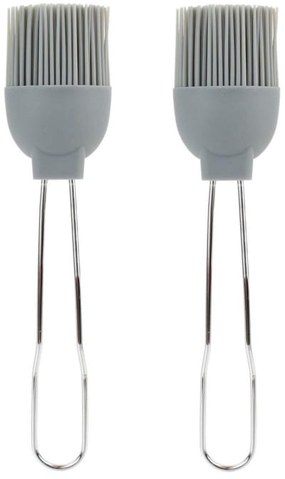 Lily Cook Bakkwasten - 2x - siliconen/metaal - flexibel - invetten - invetkwast - 22 cm - grijs