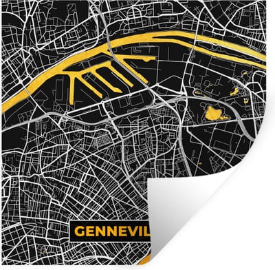 Muurstickers - Sticker Folie - Plattegrond – Gennevilliers – Stadskaart – Kaart – Frankrijk - 100x100 cm - Plakfolie - Muurstickers Kinderkamer - Zelfklevend Behang XXL - Zelfklevend behangpapier - Stickerfolie