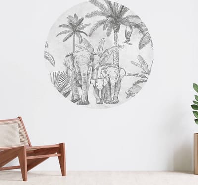 Muurcirkel zelfklevend behang - Olifanten grijs - Wanddecoratie - 080cm behangcirkel - Ronde sticker voor aan de muur - Behangsticker verkrijgbaar in verschillende formaten