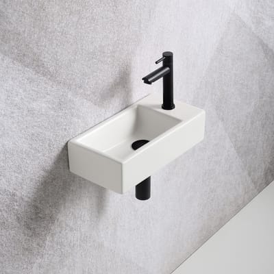 Fonteinset Mia 40.5x20x10.5cm mat wit rechts inclusief fontein kraan, sifon en afvoerplug mat zwart