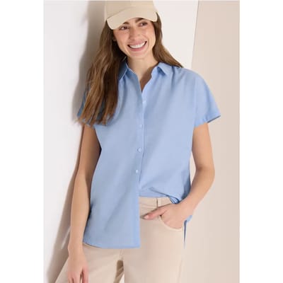 Blouse met korte mouwen in chambraykwaliteit