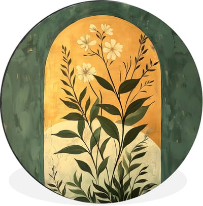 WallCircle - Wandcirkel - Muurcirkel - Plant - Bloemen - Wit - Aluminium - Dibond - 30x30 cm - Binnen en Buiten