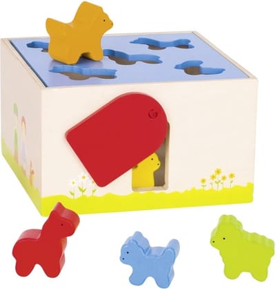 GOKI Sorteerkist - Boerderijdieren - 16,5X16,5X9,5Cm - Hout - 1 Jaar