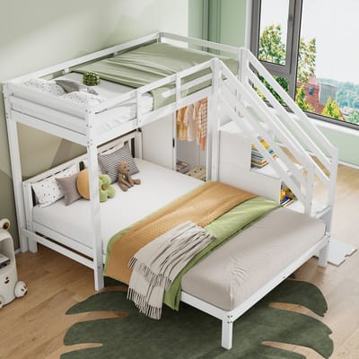 STILVORA Stapelbed 90x200 Cm En 140x200 Cm – Met Opbergtrap En Kledingkast – Met Lattenbodems – Grote Opbergruimte – Zonder Matras – Wit