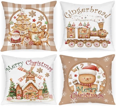 Dailygoods- Kussenhoezen 40 x 40 cm Set van 4 - Kerst Decoratieve Kussenhoezen - Peperkoekmannetje - Luxe Pluche - Kindvriendelijk - Huisdiervriendelijk - Decoratieve Kussenslopen