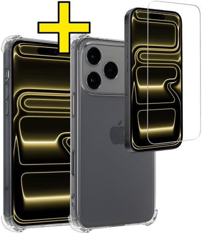 Hoesje - Met Screenprotector - Geschikt voor Apple iPhone 17 Pro - Sterk & Shockproof - Siliconen Case - Back Cover - Telefoon Hoes - Shock Proof - Telefoonhoesjes - Transparant